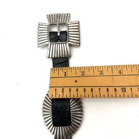 VINTAGE 1993 - Navajo Silver & black Leather Concho unisex Belt main image 13
